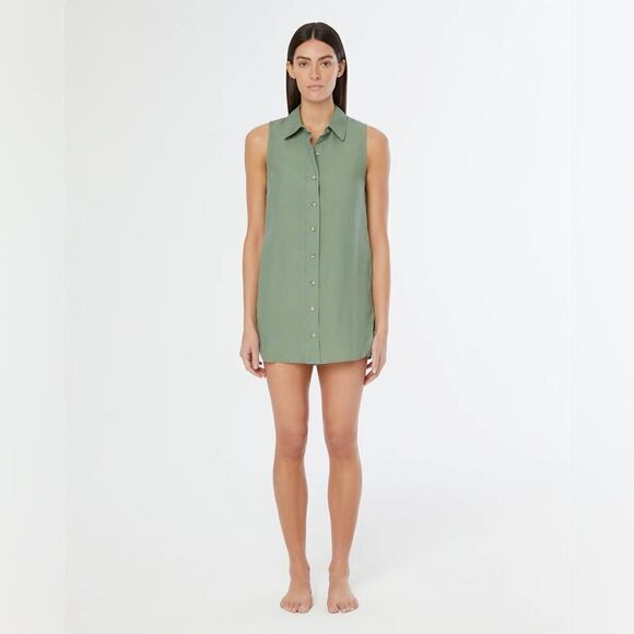Onia Air Linen Sleeveless Shirtdress - Picture 1 of 16